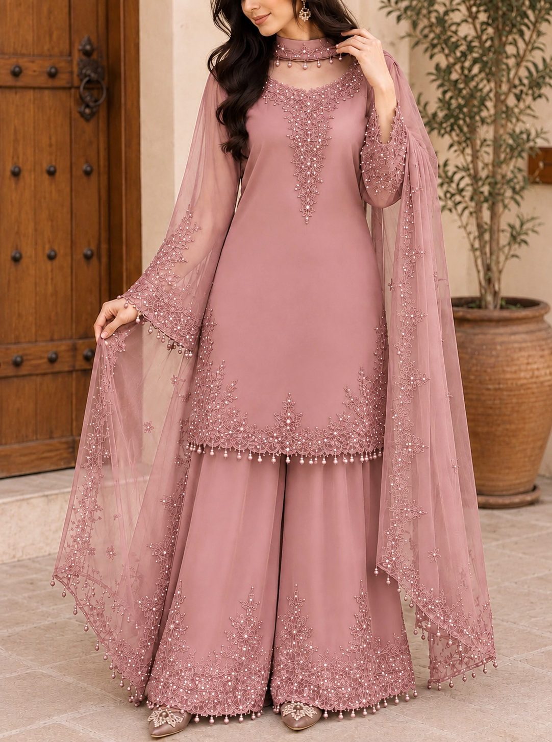 Women’s Graceful Embroidered Kurta & Palazzo Co-Ord