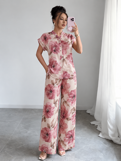 Women’s Stylish Printed Top & Relaxed Pants 2-Piece Set