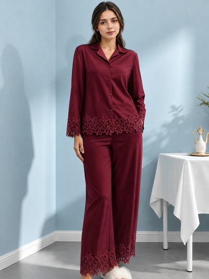 Women’s Soft Waffle Long-Sleeve Pajama Two-Piece Set