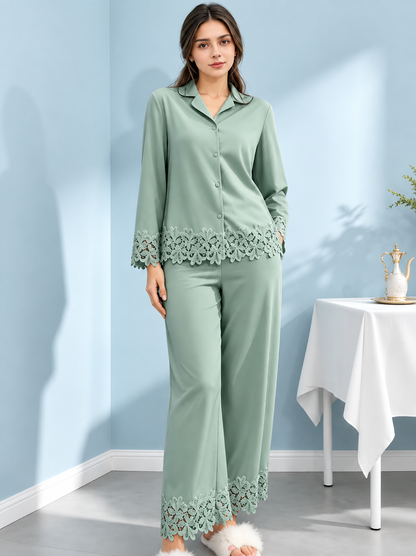Women’s Soft Waffle Long-Sleeve Pajama Two-Piece Set