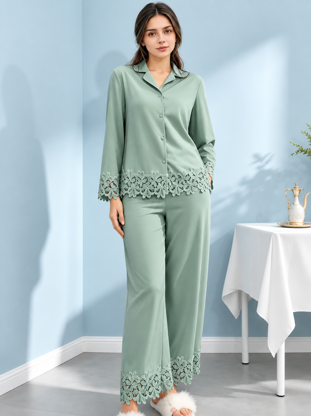 Women’s Soft Waffle Long-Sleeve Pajama Two-Piece Set