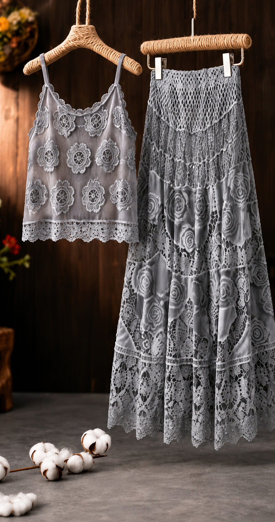 Women's Vintage Embroidered Cami & Midi Skirt Co-Ord Set