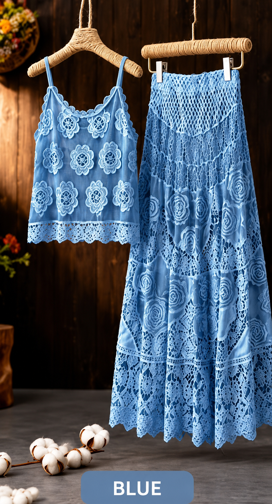 Women's Vintage Embroidered Cami & Midi Skirt Co-Ord Set