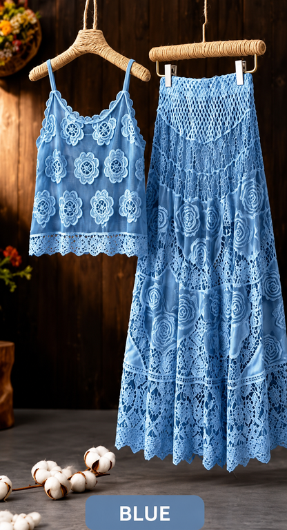 Women's Vintage Embroidered Cami & Midi Skirt Co-Ord Set