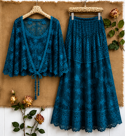 Women's Luxury Long Sleeve Blouse & Maxi Skirt Co-Ord Set