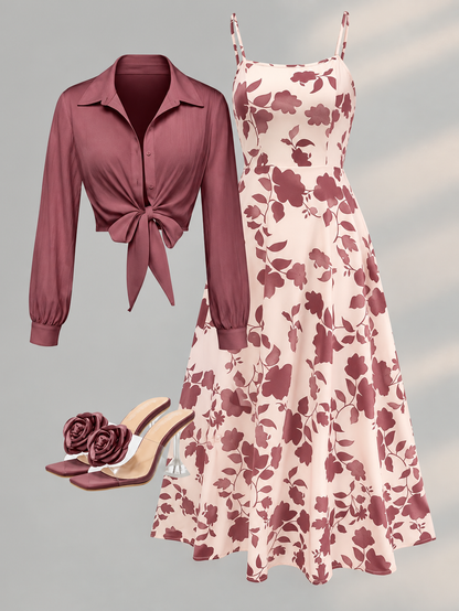 Women’s Elegant Long Sleeve Dress & Coat Set