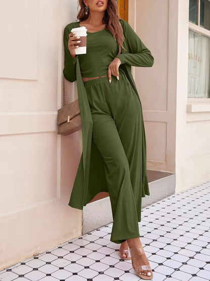 Women’s Long Sleeve Knit Cardigan, Top & Pants Pajama Set