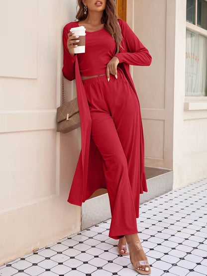 Women’s Long Sleeve Knit Cardigan, Top & Pants Pajama Set