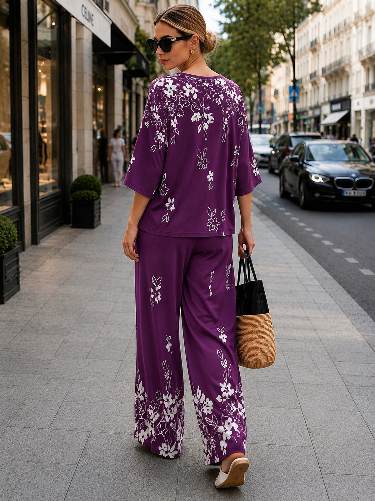 Women’s Boho Paisley Print Batwing Top & Wide-Leg Pants Co-Ord