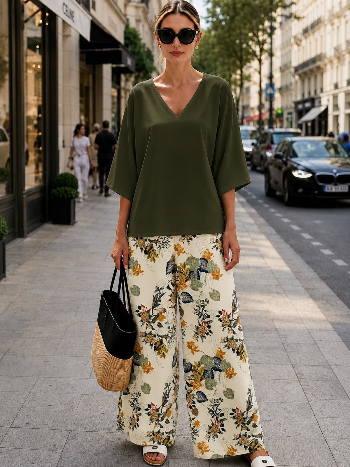 Women’s Boho Paisley Print Batwing Top & Wide-Leg Pants Co-Ord