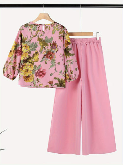 Women’s Lightweight Floral Blouse & Long Trousers 2-Piece Casual Set