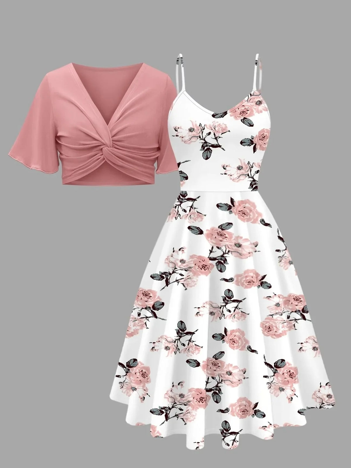 Women’s Soft Floral Print Dress & Short Sleeve Shrug Co-Ord