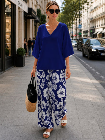 Women’s Boho Paisley Print Batwing Top & Wide-Leg Pants Co-Ord