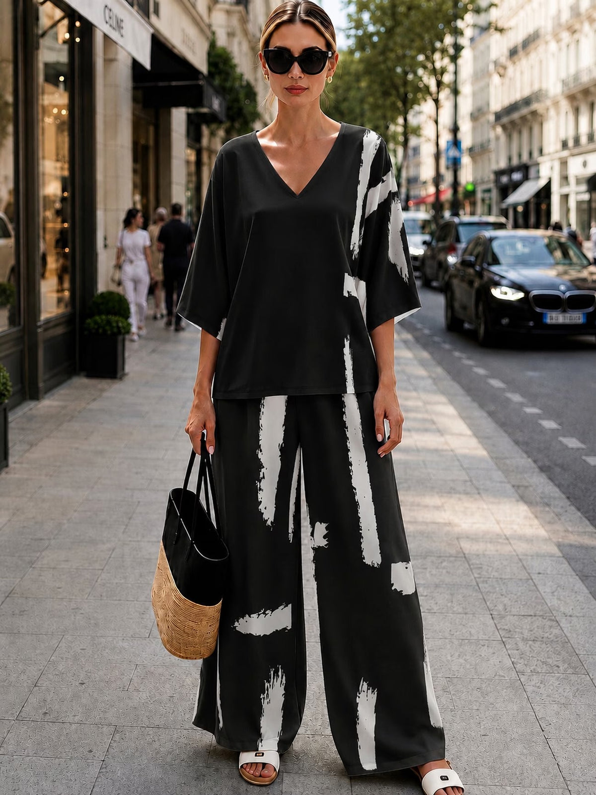 Women’s Boho Paisley Print Batwing Top & Wide-Leg Pants Co-Ord