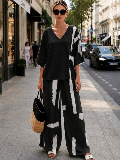 Women’s Boho Paisley Print Batwing Top & Wide-Leg Pants Co-Ord