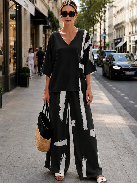 Women’s Boho Paisley Print Batwing Top & Wide-Leg Pants Co-Ord