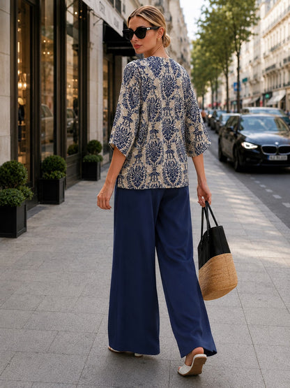 Women’s Boho Paisley Print Batwing Top & Wide-Leg Pants Co-Ord
