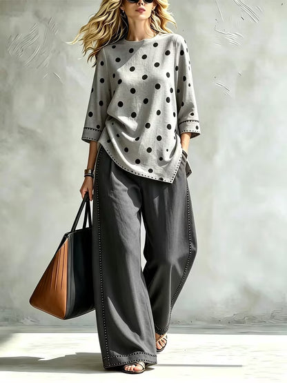 Women’s Loose-Fit Striped Top & Wide-Leg Pants Set