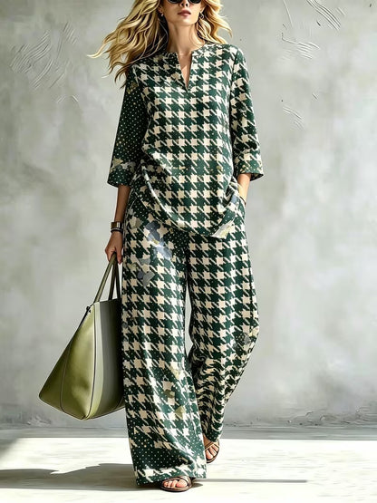 Women’s V-Neck Top & Relaxed Wide-Leg Pants Co-Ord