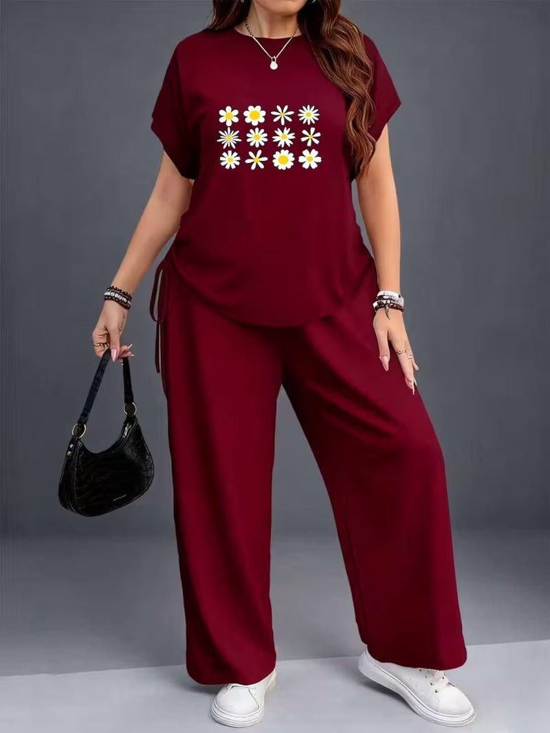 Women’s Casual Floral Drawstring Top & Relaxed Pants Co-Ord Set