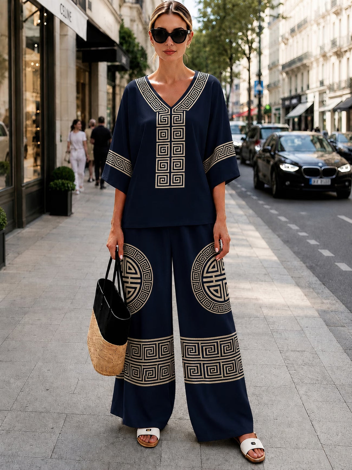 Women’s Boho Paisley Print Batwing Top & Wide-Leg Pants Co-Ord