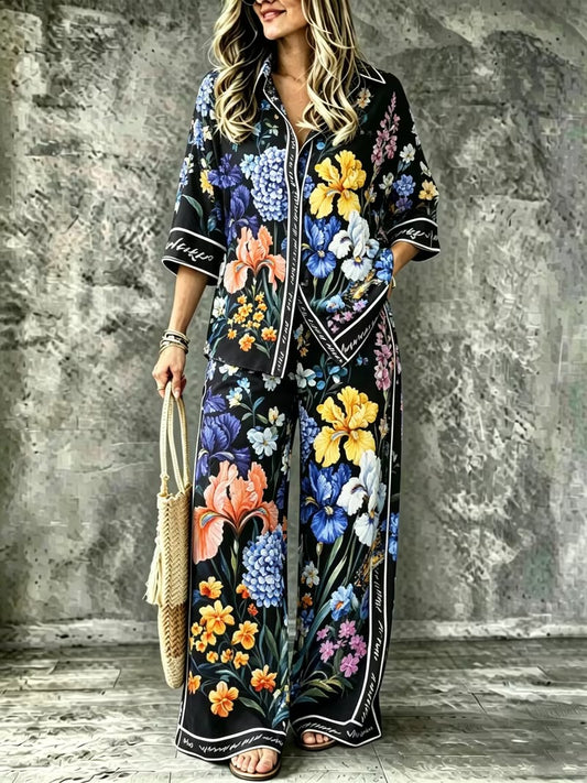 Women’s Vintage-Inspired Shirt & Wide-Leg Pants Co-Ord