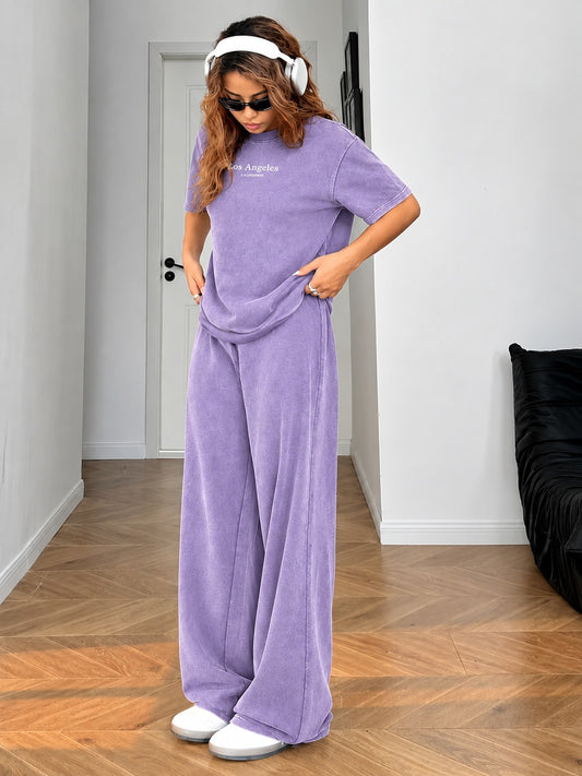 Women’s Casual Oversized Tee & Wide-Leg Pants Set