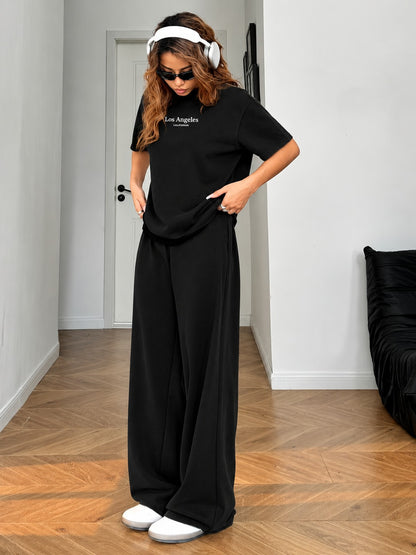 Women’s Casual Oversized Tee & Wide-Leg Pants Set