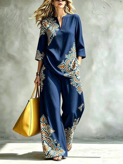 Women’s Exotic Floral Top & Wide-Leg Pants Co-Ord