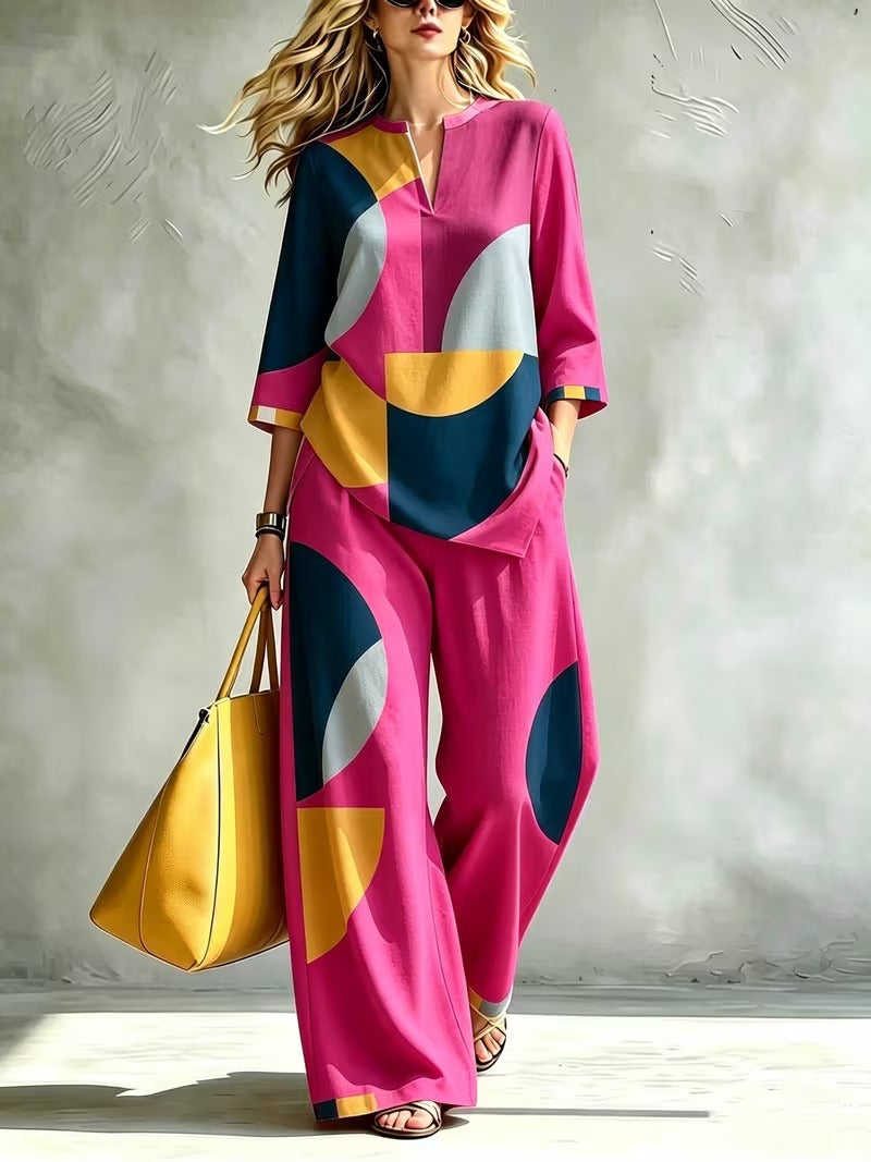 Women’s Urban Artistic Top & Wide-Leg Pants Outfit
