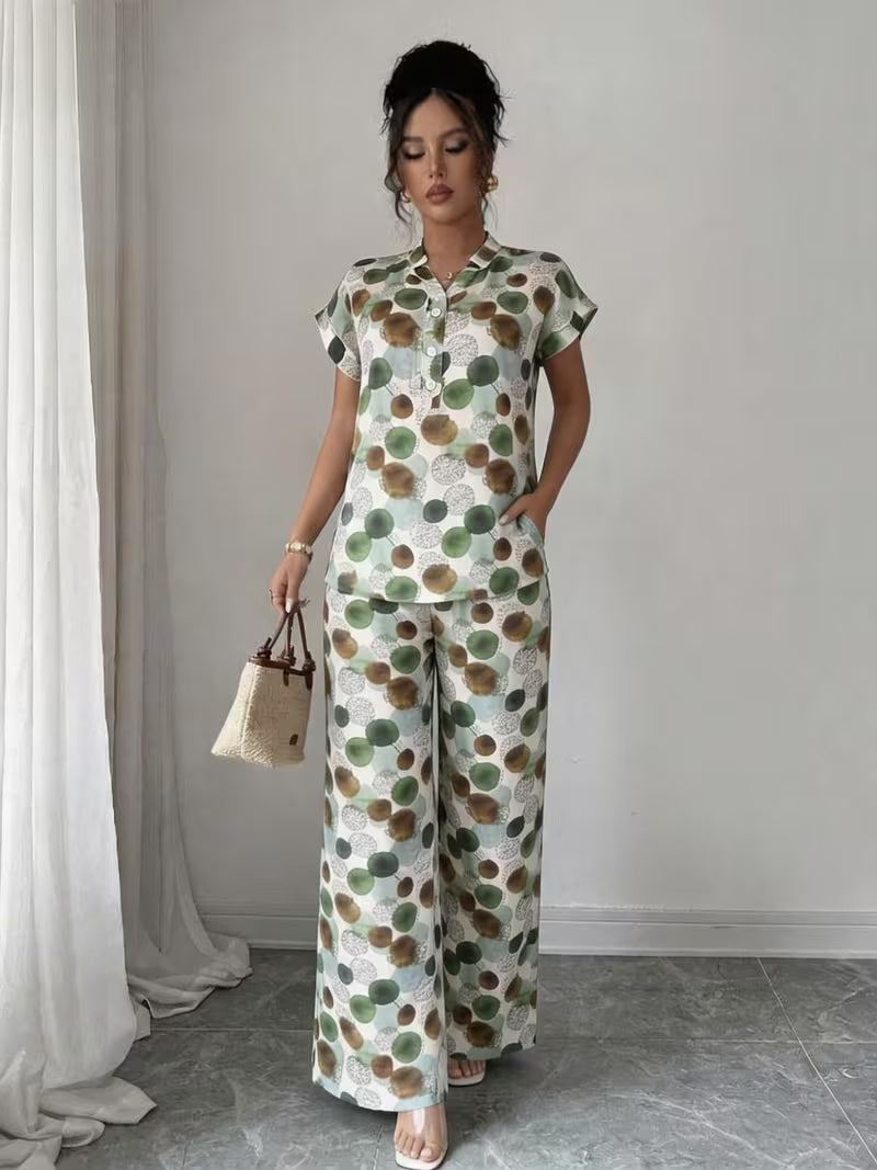 Women’s Stylish Printed Top & Relaxed Pants 2-Piece Set