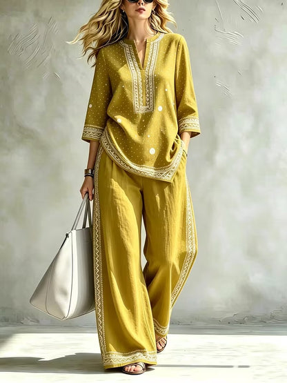 Women’s Casual Stand Collar Top & High-Waist Pants Set