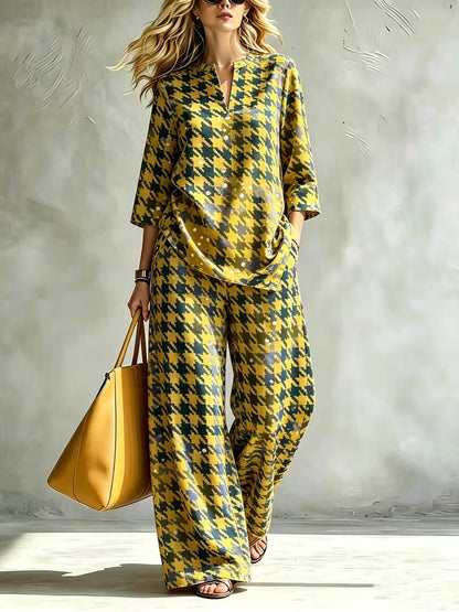 Women’s V-Neck Top & Relaxed Wide-Leg Pants Co-Ord