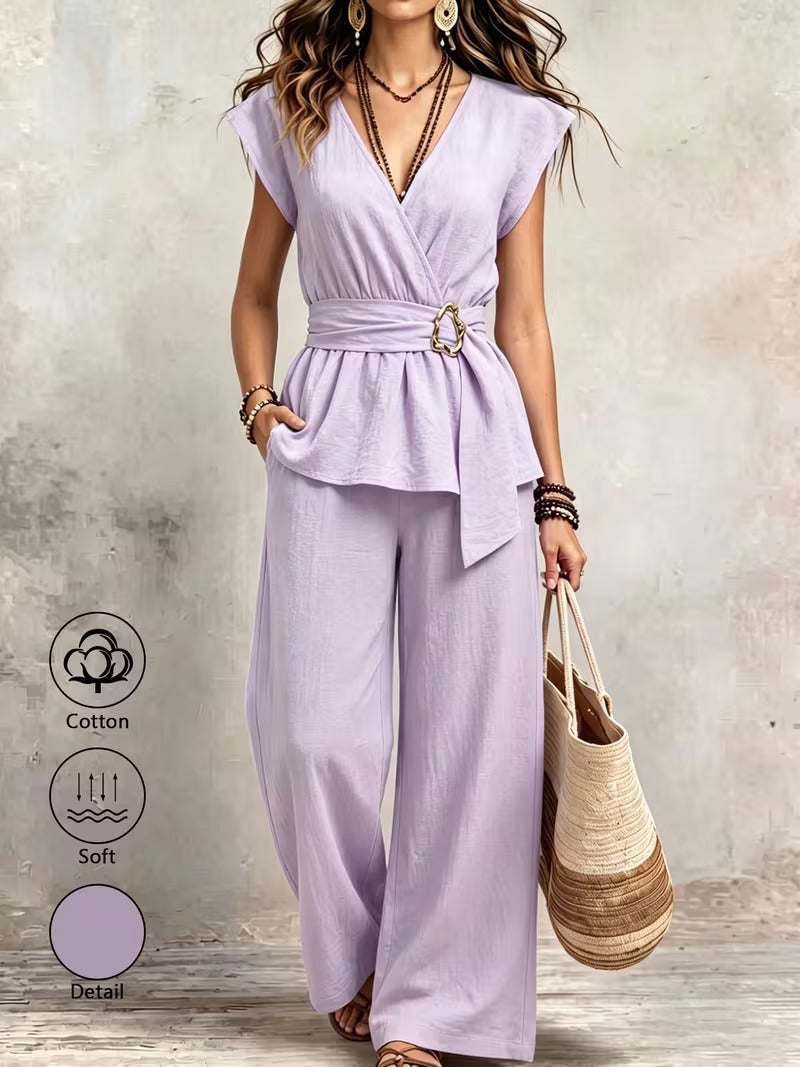 Women’s Elegant Polka Dot Blouse & Relaxed Pants Co-Ord
