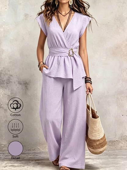 Women’s Elegant Polka Dot Blouse & Relaxed Pants Co-Ord