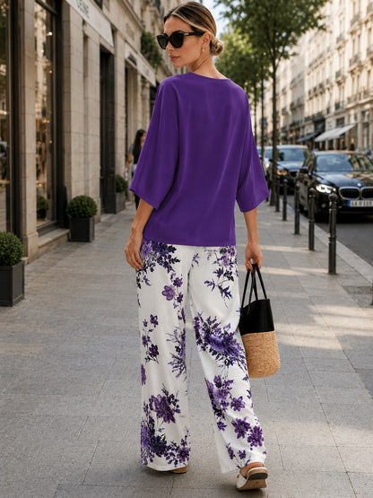 Women’s Boho Paisley Print Batwing Top & Wide-Leg Pants Co-Ord