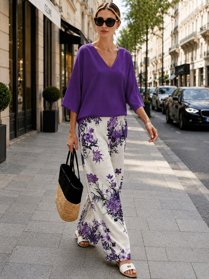 Women’s Boho Paisley Print Batwing Top & Wide-Leg Pants Co-Ord