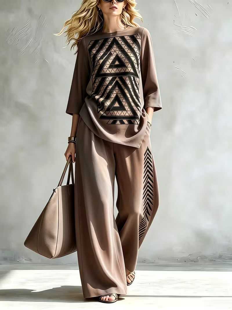 Women’s Boho Pullover & High-Waist Wide-Leg Pants Set