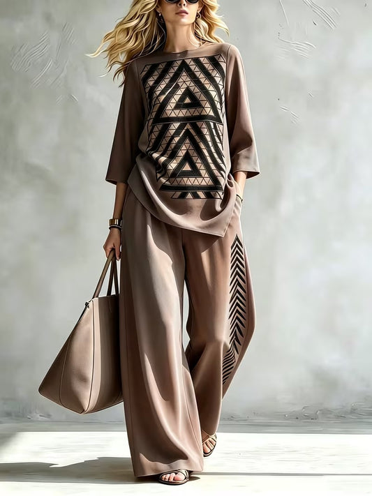 Women’s Boho Pullover & High-Waist Wide-Leg Pants Set