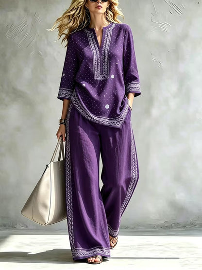 Women’s Casual Stand Collar Top & High-Waist Pants Set