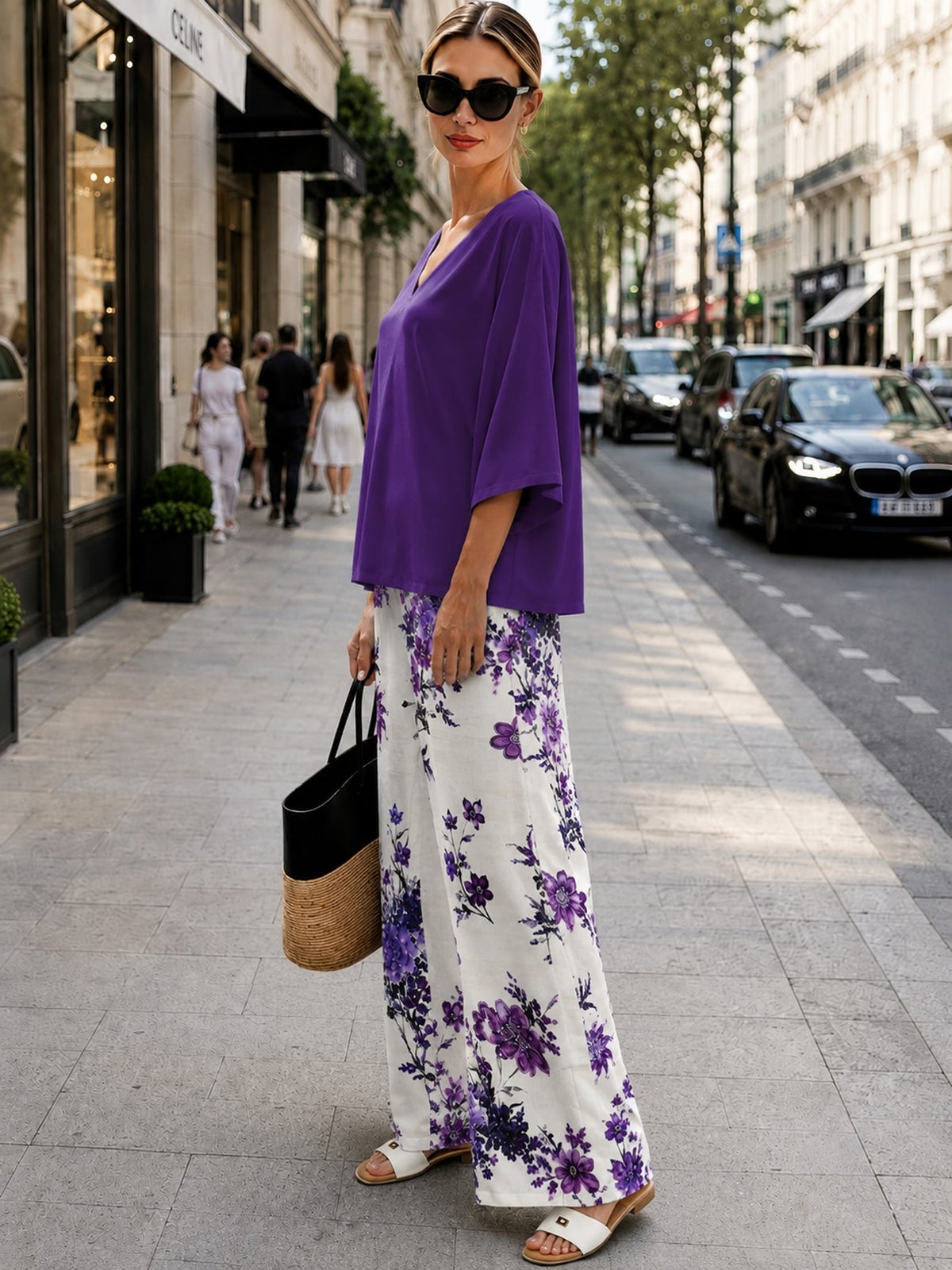 Women’s Boho Paisley Print Batwing Top & Wide-Leg Pants Co-Ord