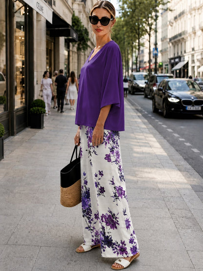 Women’s Boho Paisley Print Batwing Top & Wide-Leg Pants Co-Ord
