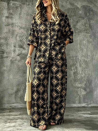 Women’s Vintage-Inspired Shirt & Wide-Leg Pants Co-Ord