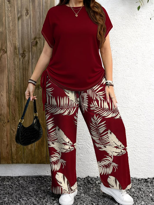 Women's Comfortable Printed Wide-Leg Pants Co-Ord
