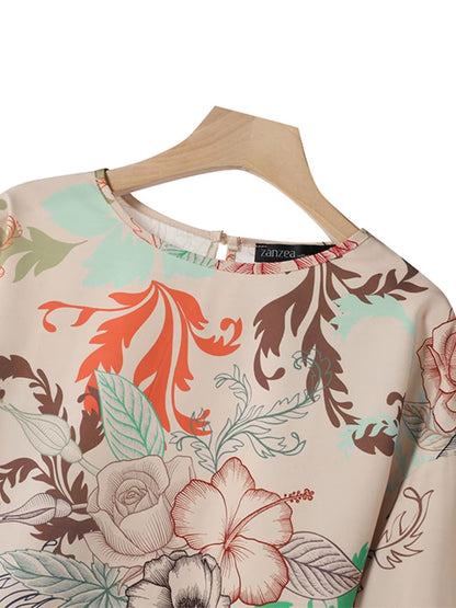 Women’s Lightweight Floral Blouse & Long Trousers 2-Piece Casual Set