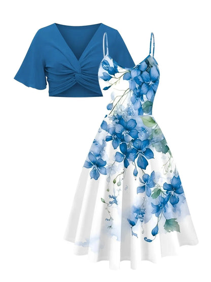 Women’s Soft Floral Print Dress & Short Sleeve Shrug Co-Ord