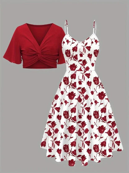 Women’s Soft Floral Print Dress & Short Sleeve Shrug Co-Ord