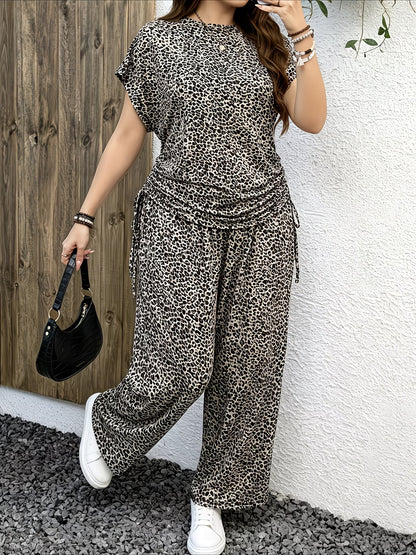 Women’s Chic Printed Top & Relaxed Wide-Leg Pants Co-Ord