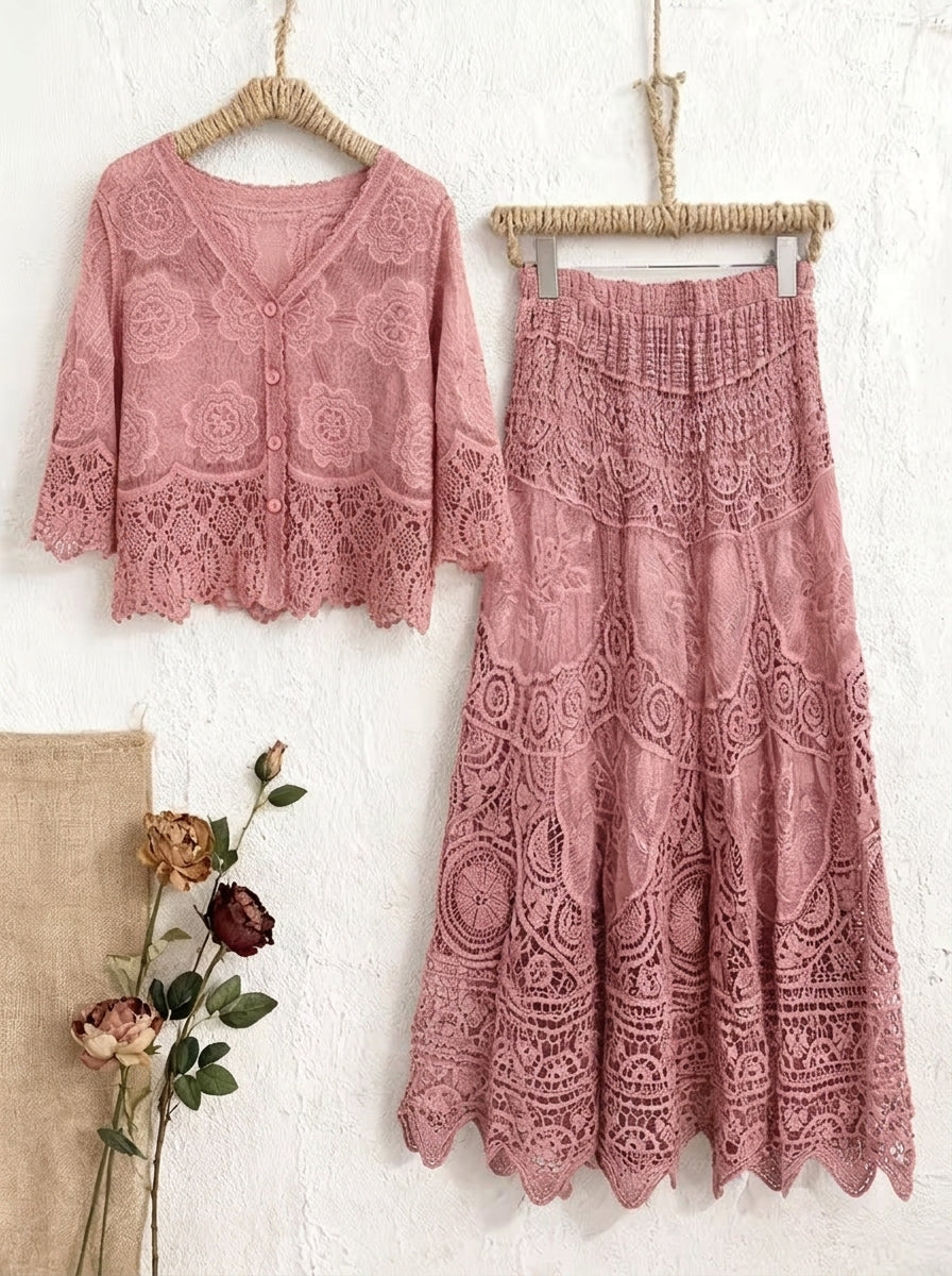 Women's Boho Lace Two-Piece Skirt Set