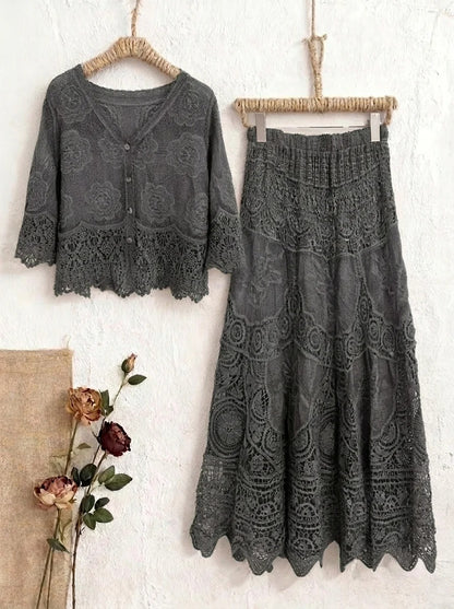 Women's Boho Lace Two-Piece Skirt Set